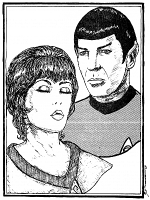 Female with closed eyes in front of Spock.