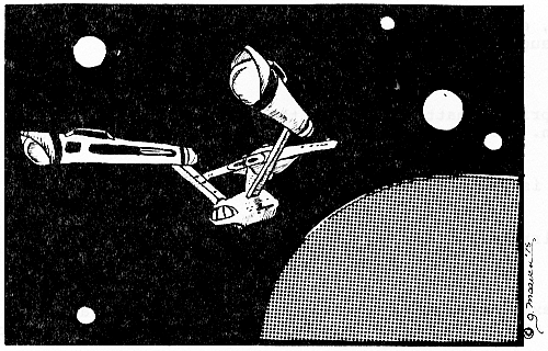 Drawing of the bac200128k of Enterprise headed towards a planet.