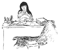 a channel at her desk