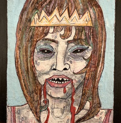 Painting bleeding demon girl's head by J. Check